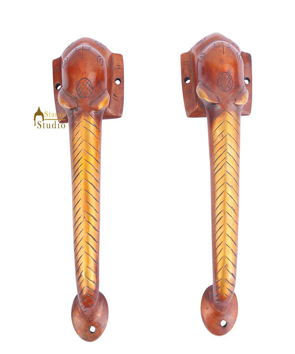 Brass Handicraft Home Decorative Elephant Design Door Handle Red Pair 10"