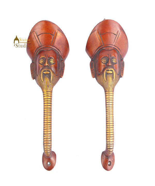 Brass Handicraft Home Decor Gentleman Design Small Door Handle Red Pair 10" - Eco-friendly - Sama Homes