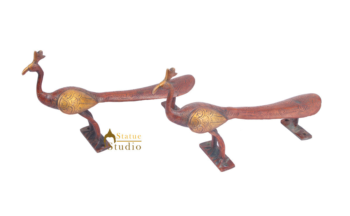 Brass Handicraft Home Decor Bird Design Small Door Handle Red Pair 10"