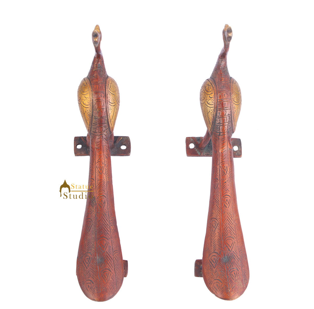 Brass Handicraft Home Decor Bird Design Small Door Handle Red Pair 10" - Image 2
