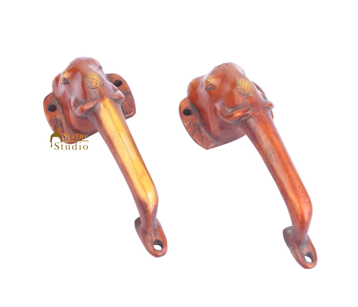 Brass Handicraft Home Decorative Elephant Design Small Door Handle Red Pair 6" - Image 3