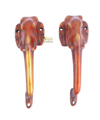 Brass Handicraft Home Decorative Elephant Design Small Door Handle Red Pair 6" by vendor-unknown - Decor