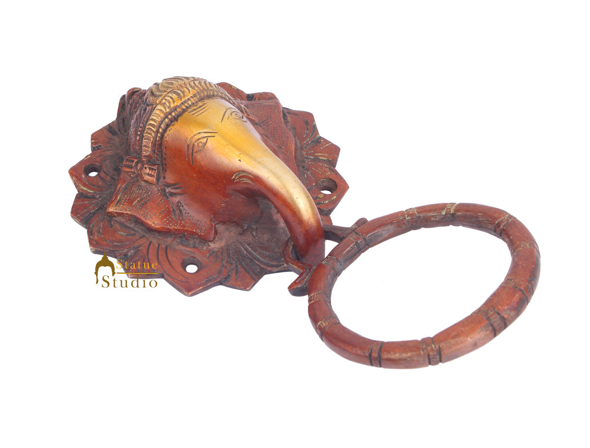 Brass Handicraft Home Decor Elephant Design Red Door Knocker 7"