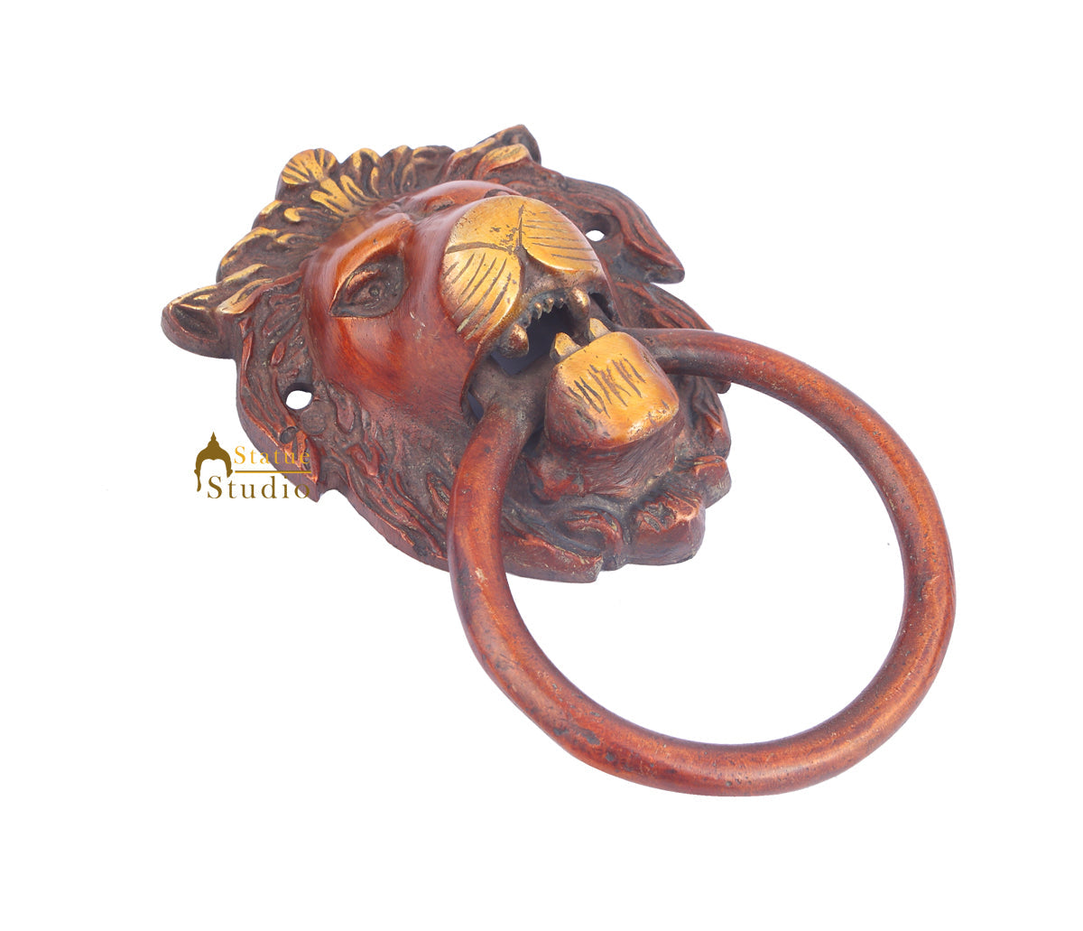 Brass Handicraft Home Decor Lion Design Red Door Knocker 7" - Image 3