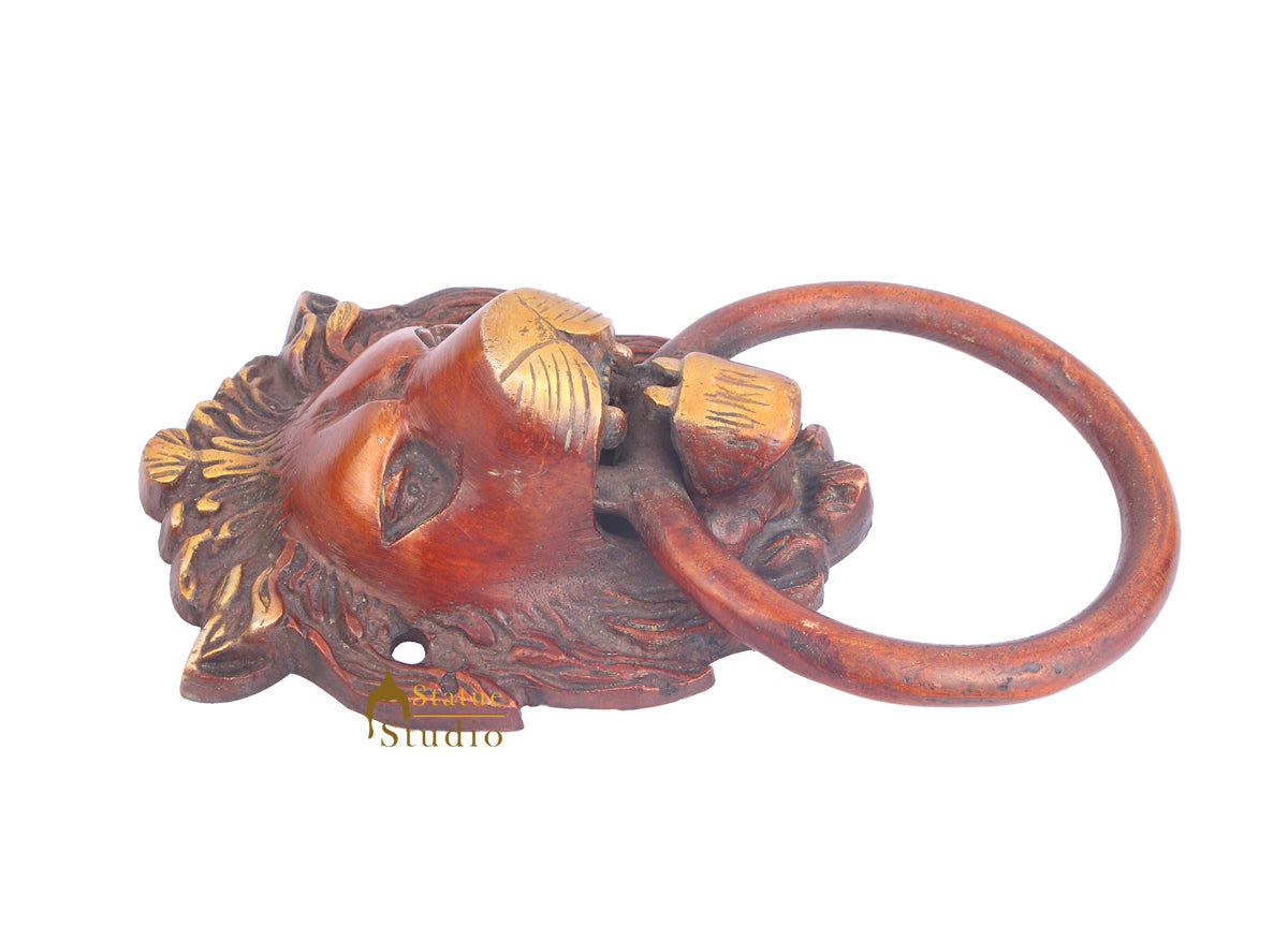 Brass Handicraft Home Decor Lion Design Red Door Knocker 7" - Image 4