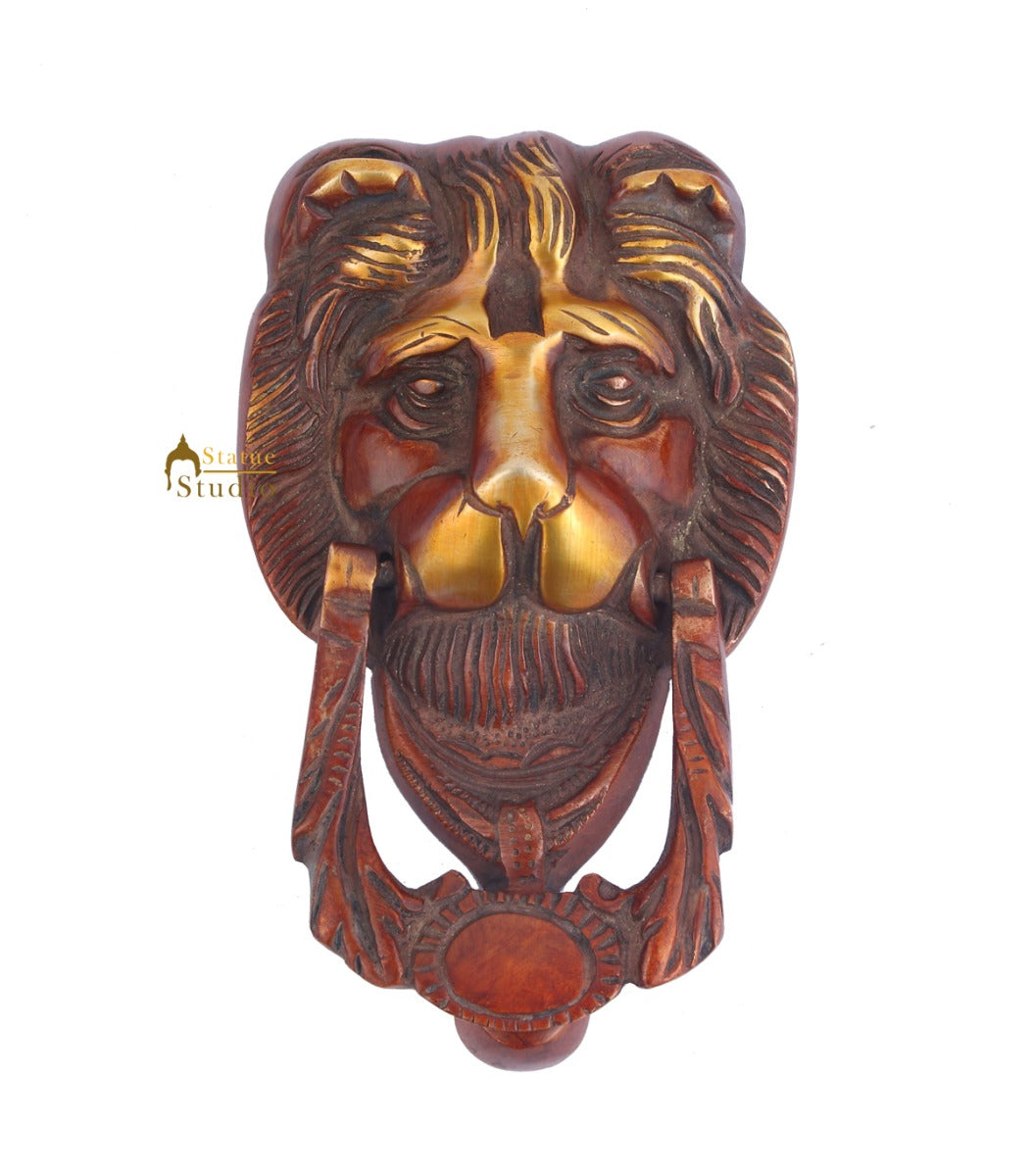 Brass Handicraft Home Decorative Lion Design Red Door Knocker 7" - Image 2