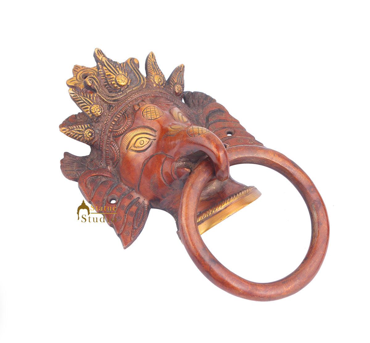 Brass Handicraft Home Decorative Elephant Head Design Red Door Knocker 8"