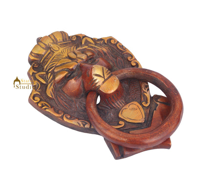 Brass Handicraft Home Decorative Lion Head Design Red Door Knocker 8" by vendor-unknown - Decor (View 3)