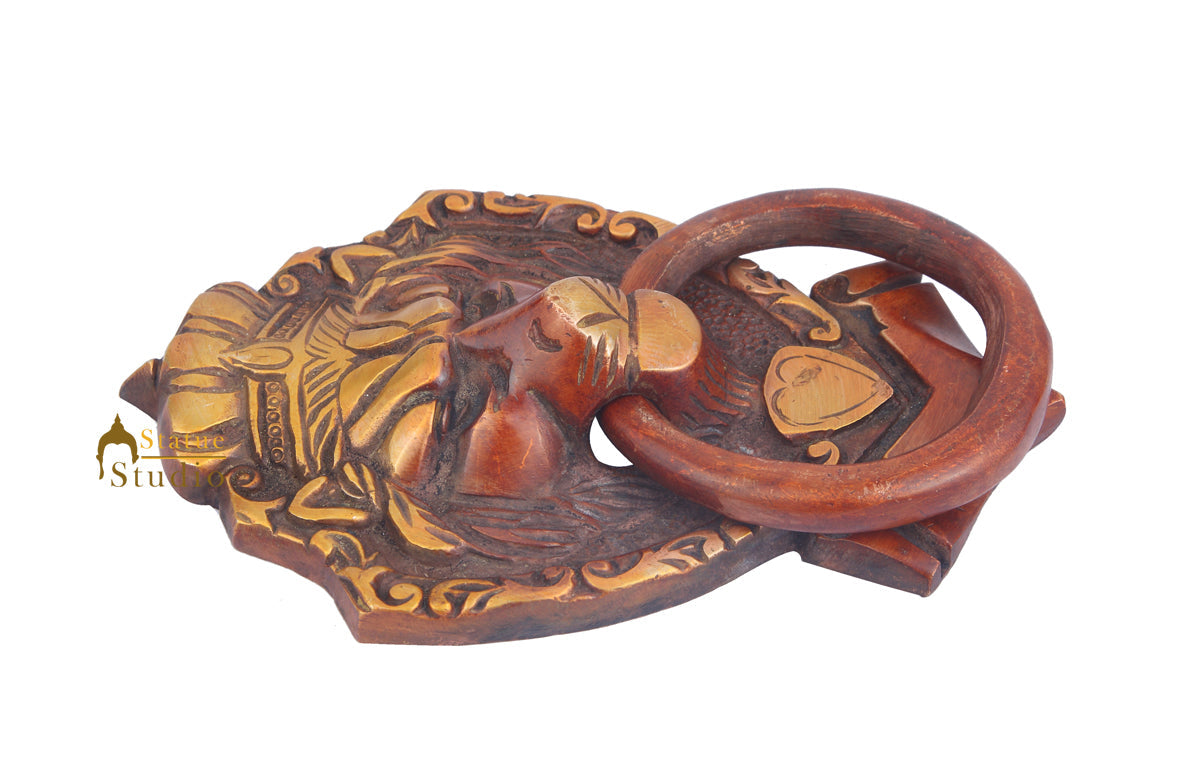 Brass Handicraft Home Decorative Lion Head Design Red Door Knocker 8" - Image 4