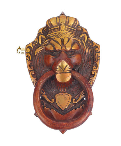 Brass Handicraft Home Decorative Lion Head Design Red Door Knocker 8" by vendor-unknown - Decor