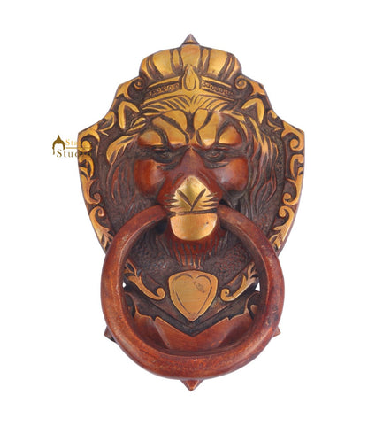 Brass Handicraft Home Decorative Lion Head Design Red Door Knocker 8" by vendor-unknown - Decor (View 2)