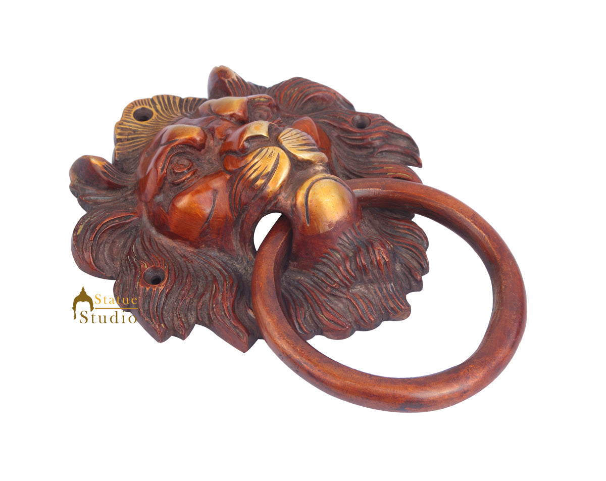 Brass Handicraft Home Decor Lion Head Design Red Door Knocker 8" - Image 3