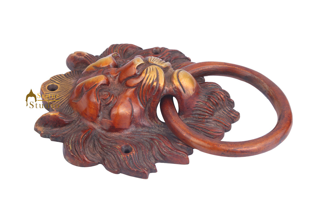 Brass Handicraft Home Decor Lion Head Design Red Door Knocker 8" - Image 4