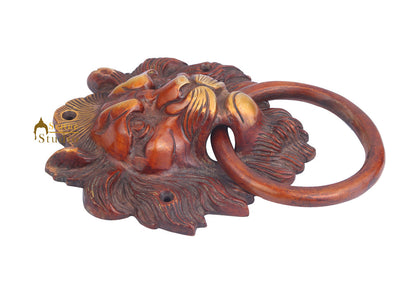 Brass Handicraft Home Decor Lion Head Design Red Door Knocker 8" by vendor-unknown - Decor (View 4)