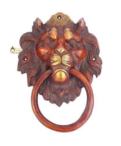 Brass Handicraft Home Decor Lion Head Design Red Door Knocker 8" by vendor-unknown - Decor
