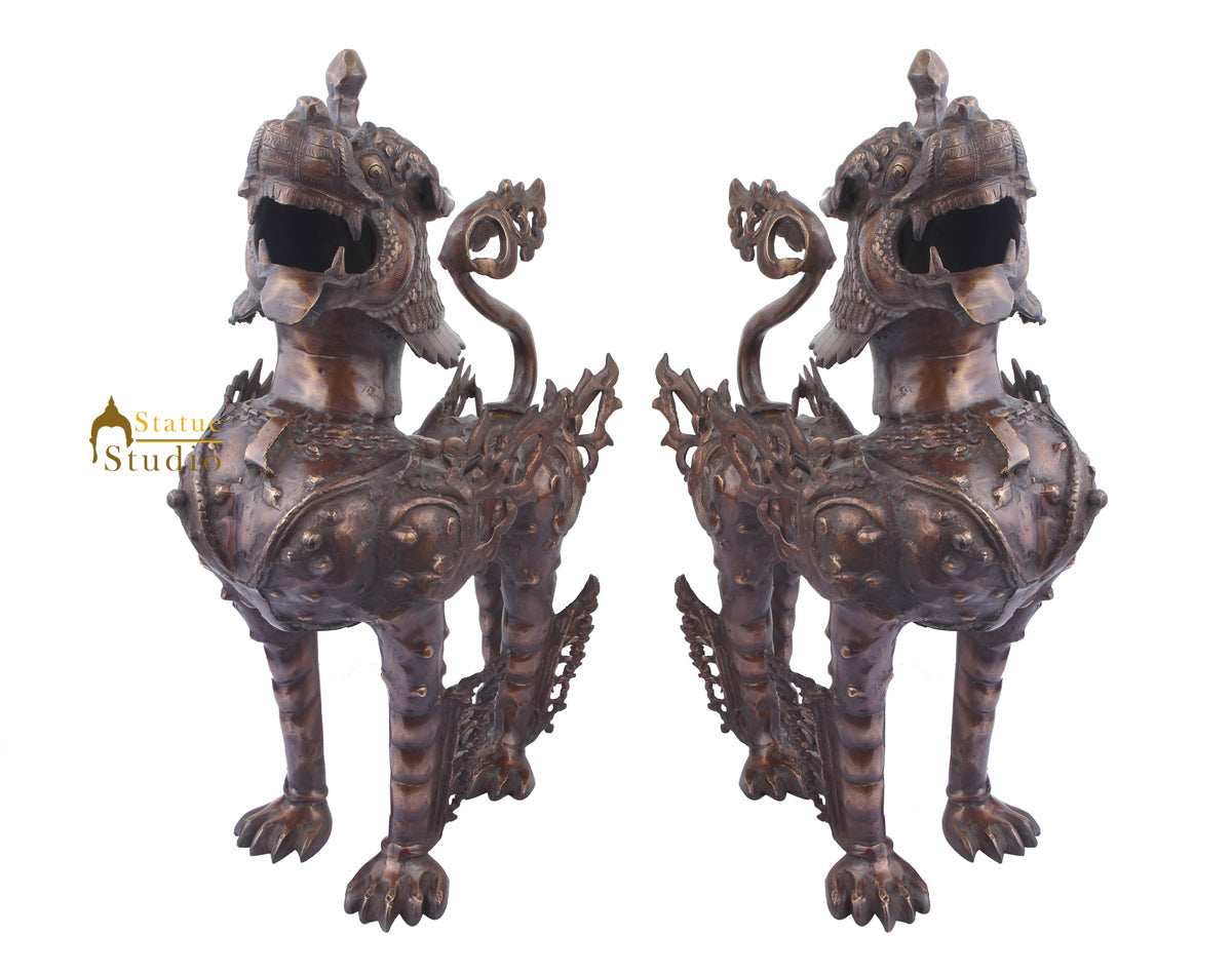 Chinese Japanese Lion Pair Fengshui Vastu Home Garden Décor Large Figurine 22"