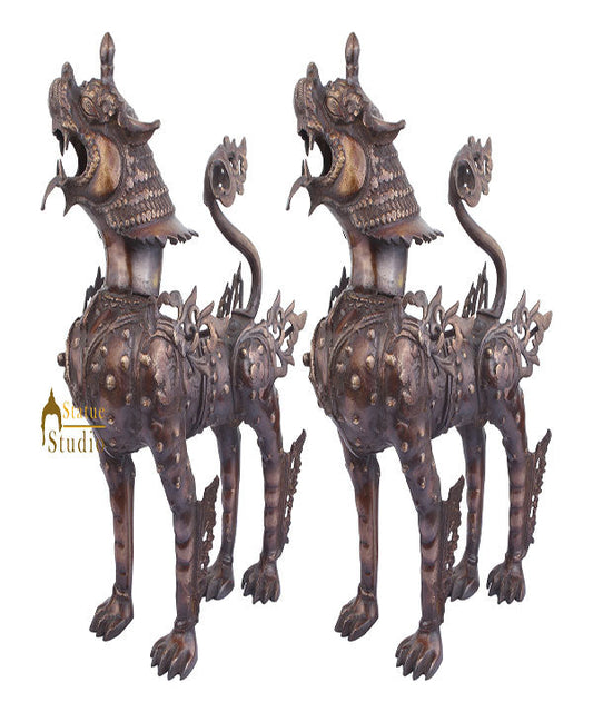 Chinese Japanese Lion Pair Fengshui Vastu Home Garden Décor Large Figurine 22"