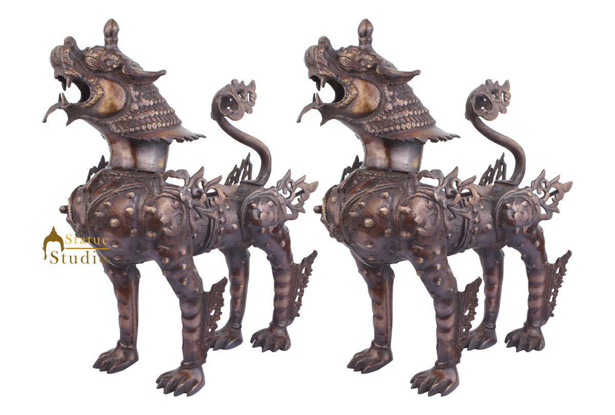 Chinese Japanese Lion Pair Fengshui Vastu Home Garden Décor Large Figurine 22" - Image 2