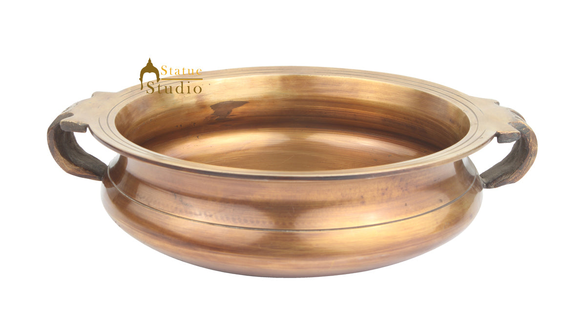 South Indian Style Urli Rice Bowl Vessel Varpu Copper Finish Heavy Brass Sheet 10" - Image 3