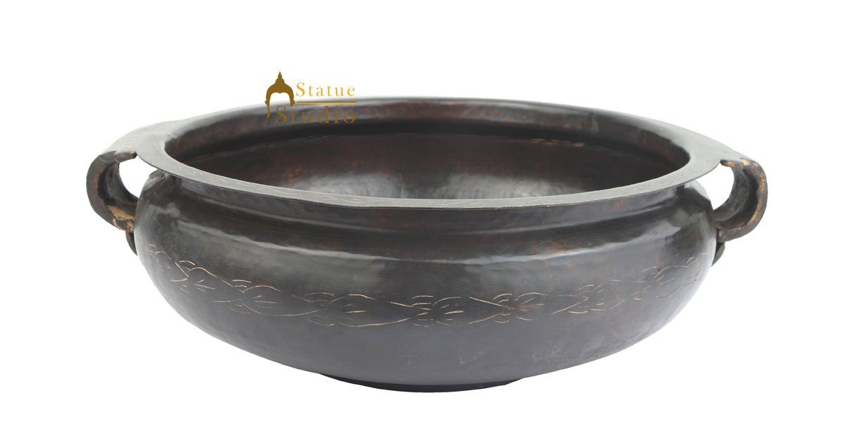 Antique Brass Handicraft Light Sheet Black Urli Vintage Vessel Varpu 12" - Image 3