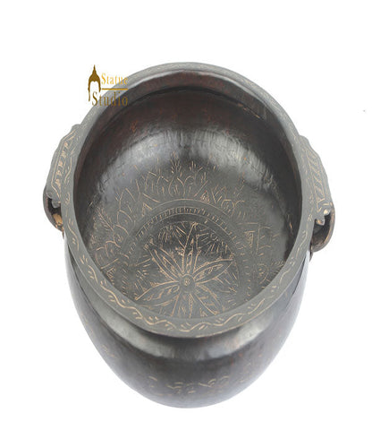 Antique Brass Handicraft Light Sheet Black Urli Vintage Vessel Varpu 12" by vendor-unknown - Decor