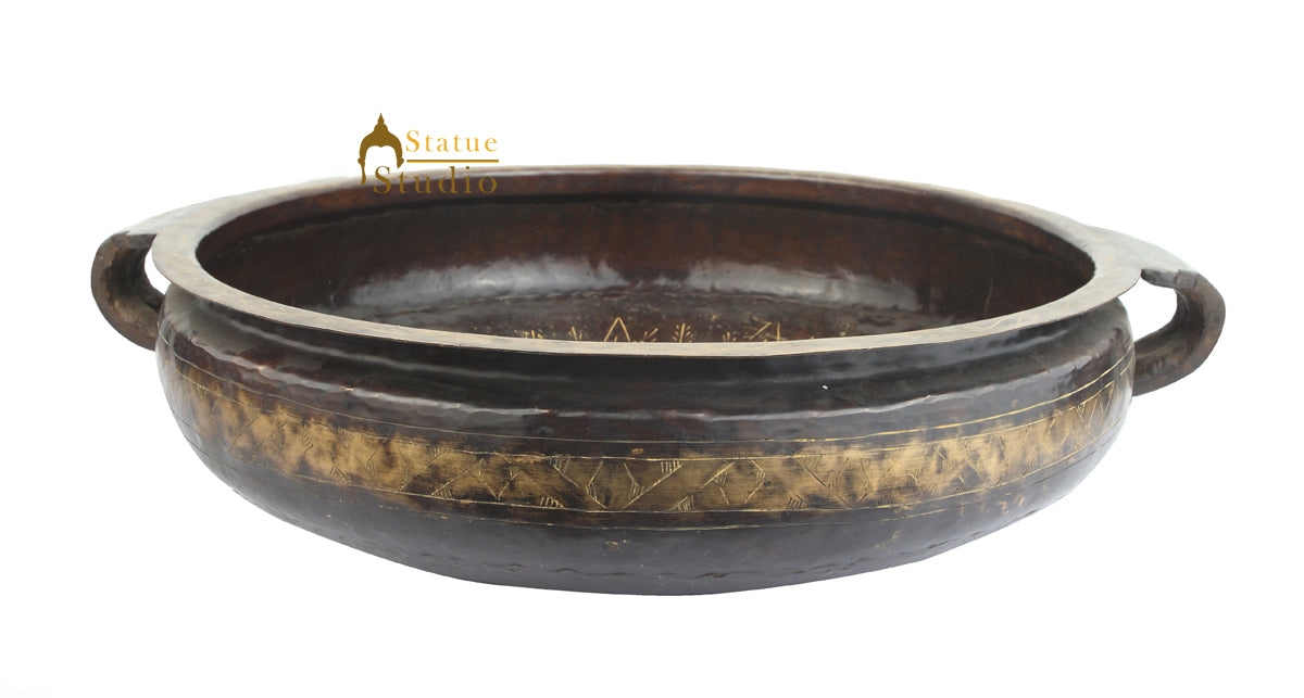Antique Brass Handicraft Light Sheet Black Urli Vintage Vessel Varpu 18"