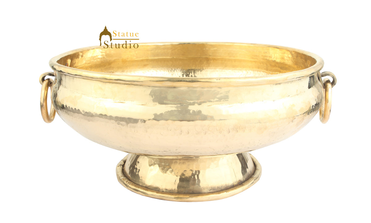 Antique Brass Urli With Stand and Handle Varpu Home Office Hotel Decor 20" - Image 3