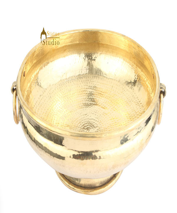 Antique Brass Urli With Stand and Handle Varpu Home Office Hotel Decor 20" - Eco-friendly - Sama Homes