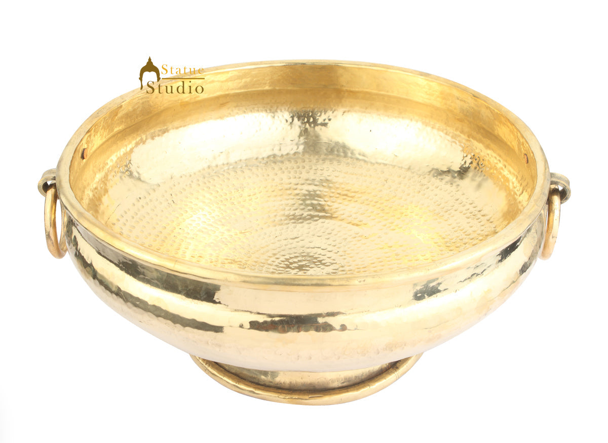 Antique Brass Urli With Stand and Handle Varpu Home Office Hotel Decor 20" - Image 2