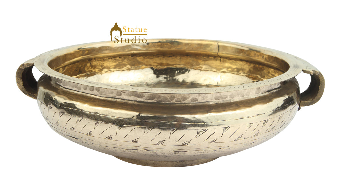 Antique Brass Handicraft Light Sheet Engraved Urli Vintage Vessel Varpu 12" - Image 3
