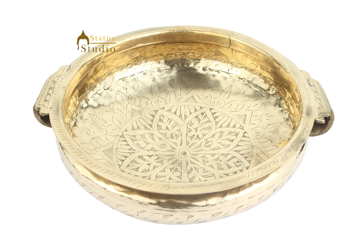 Antique Brass Handicraft Light Sheet Engraved Urli Vintage Vessel Varpu 12" - Image 2