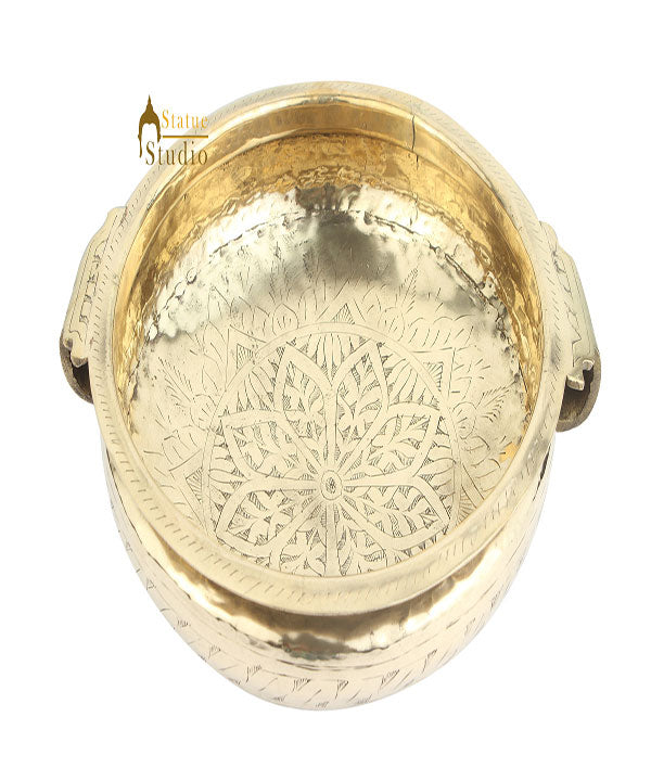 Antique Brass Handicraft Light Sheet Engraved Urli Vintage Vessel Varpu 12"