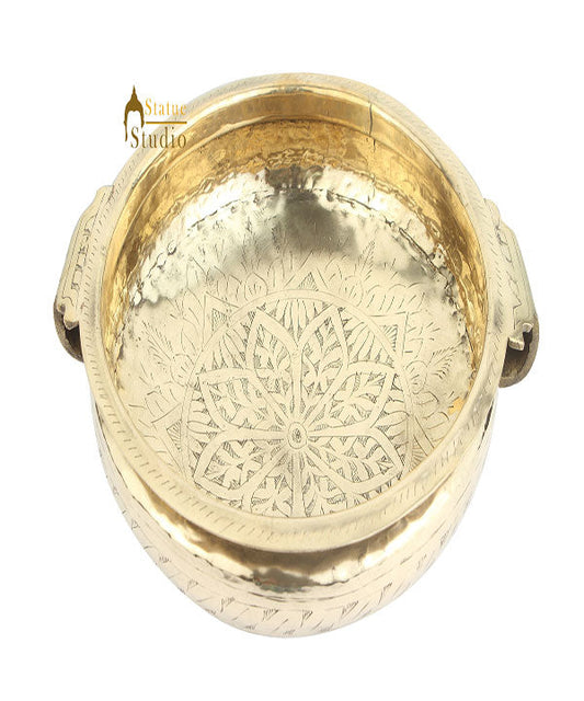 Antique Brass Handicraft Light Sheet Engraved Urli Vintage Vessel Varpu 12"