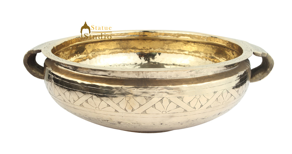 Antique Brass Handicraft Light Sheet Engraved Urli Vintage Vessel Varpu 16" - Image 3