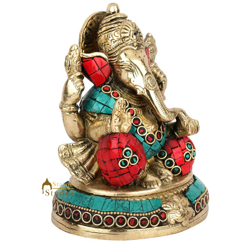 Brass Elephant God Lord Ganesh Ganpati Vinayak Idol Décor Lucky Gift Statue 5" - Image 3