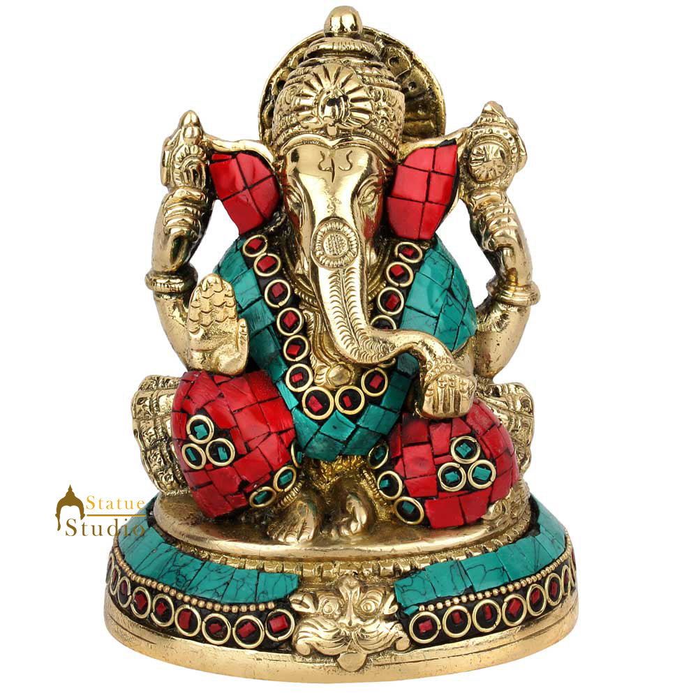 Brass Elephant God Lord Ganesh Ganpati Vinayak Idol Décor Lucky Gift Statue 5" - Image 2