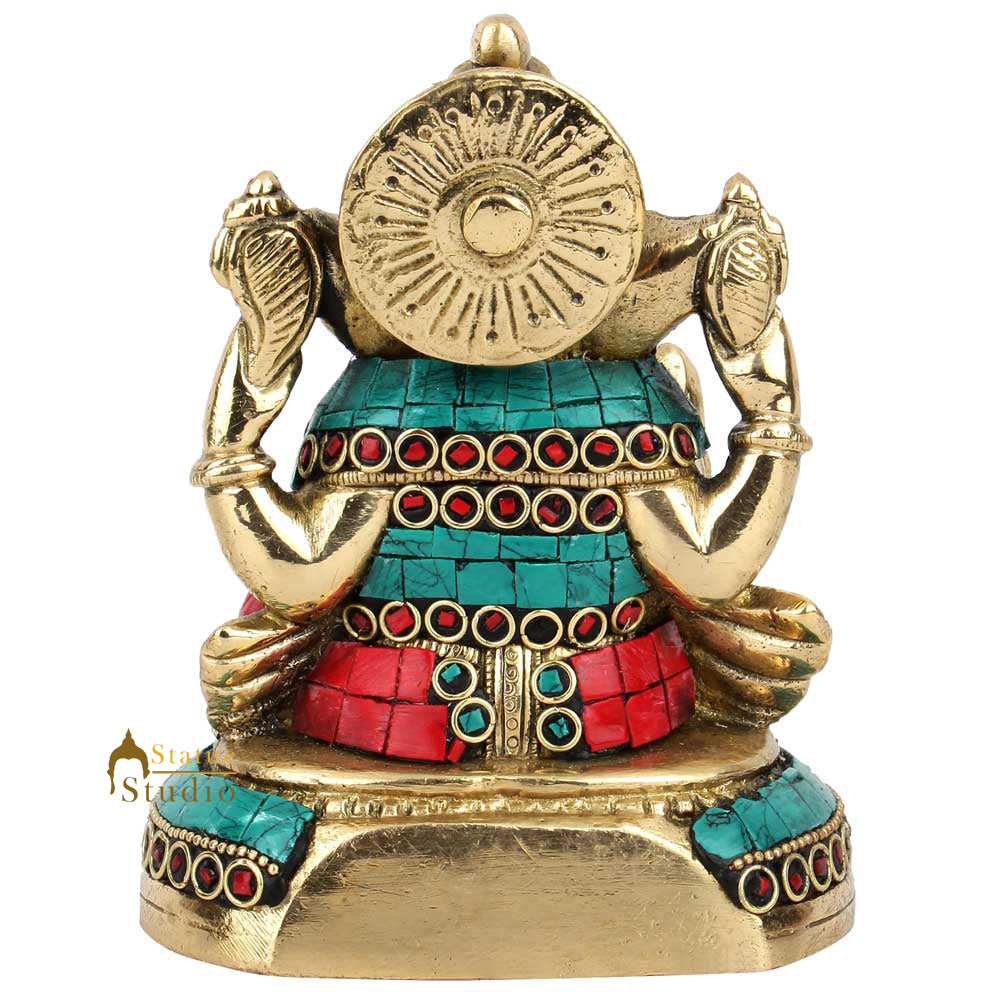 Brass Elephant God Lord Ganesh Ganpati Vinayak Idol Décor Lucky Gift Statue 5" - Image 4