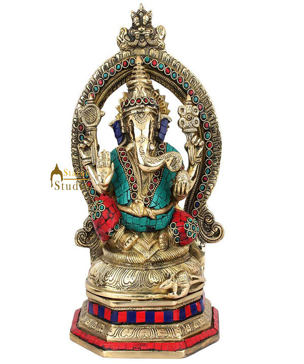 Brass Elephant God Lord Ganesha Ganpati Vinayak Idol Décor Lucky Gift Statue 11" - Eco-friendly - Sama Homes