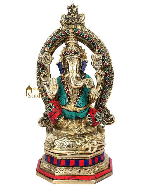 Brass Elephant God Lord Ganesha Ganpati Vinayak Idol Décor Lucky Gift Statue 11"