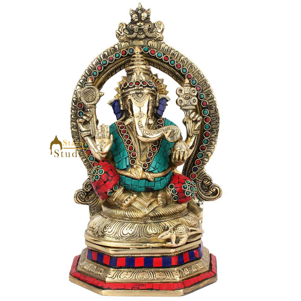 Brass Elephant God Lord Ganesha Ganpati Vinayak Idol Décor Lucky Gift Statue 11"