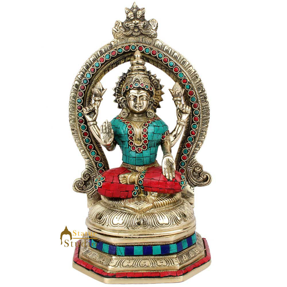 Indian Handmade Metal Goodess Of Wealth Lakshmi Murti Idol Statue Décor 11"