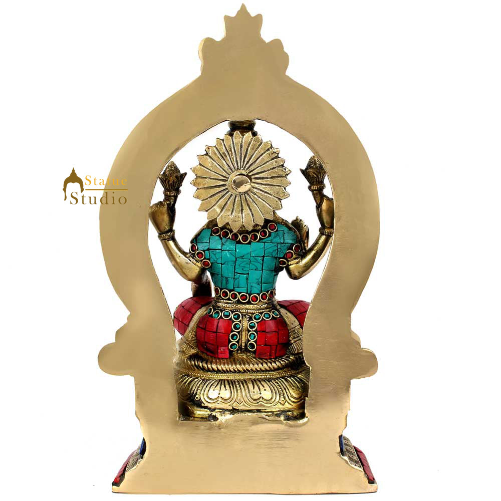 Indian Handmade Metal Goodess Of Wealth Lakshmi Murti Idol Statue Décor 11"
