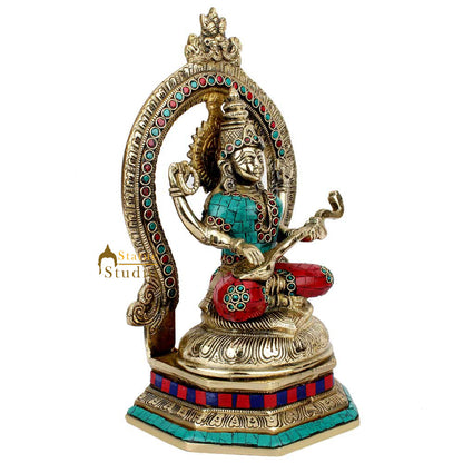 Indian Handmade Metal Goodess Of Wisdom Saraswati Murti Idol Statue Décor 11" by vendor-unknown - Hindu Gods (View 3)