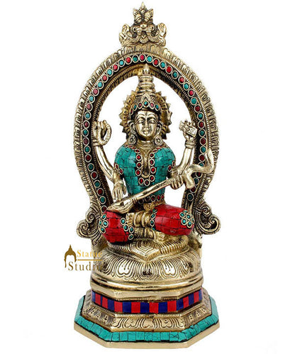 Indian Handmade Metal Goodess Of Wisdom Saraswati Murti Idol Statue Décor 11" by vendor-unknown - Hindu Gods (View 2)