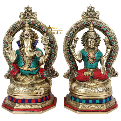 Indian Brass Hindu God Goddess Ganesh Laxmi Puja Idol Lucky Gift Statue 11" by vendor-unknown - Hindu Gods