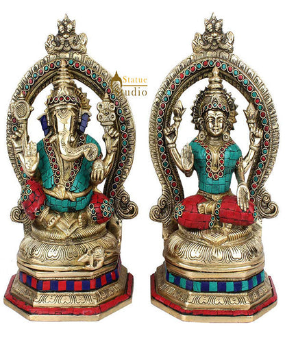 Indian Brass Hindu God Goddess Ganesh Laxmi Puja Idol Lucky Gift Statue 11" by vendor-unknown - Hindu Gods (View 2)