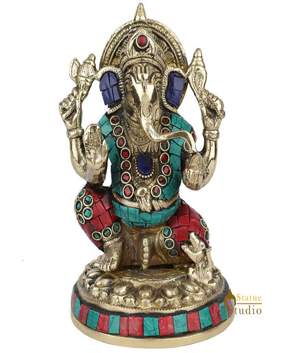 Indian God Lord Ganesha Ganpati Fine Inlay Work Idol Statue Home Office Décor 6" - Eco-friendly - Sama Homes