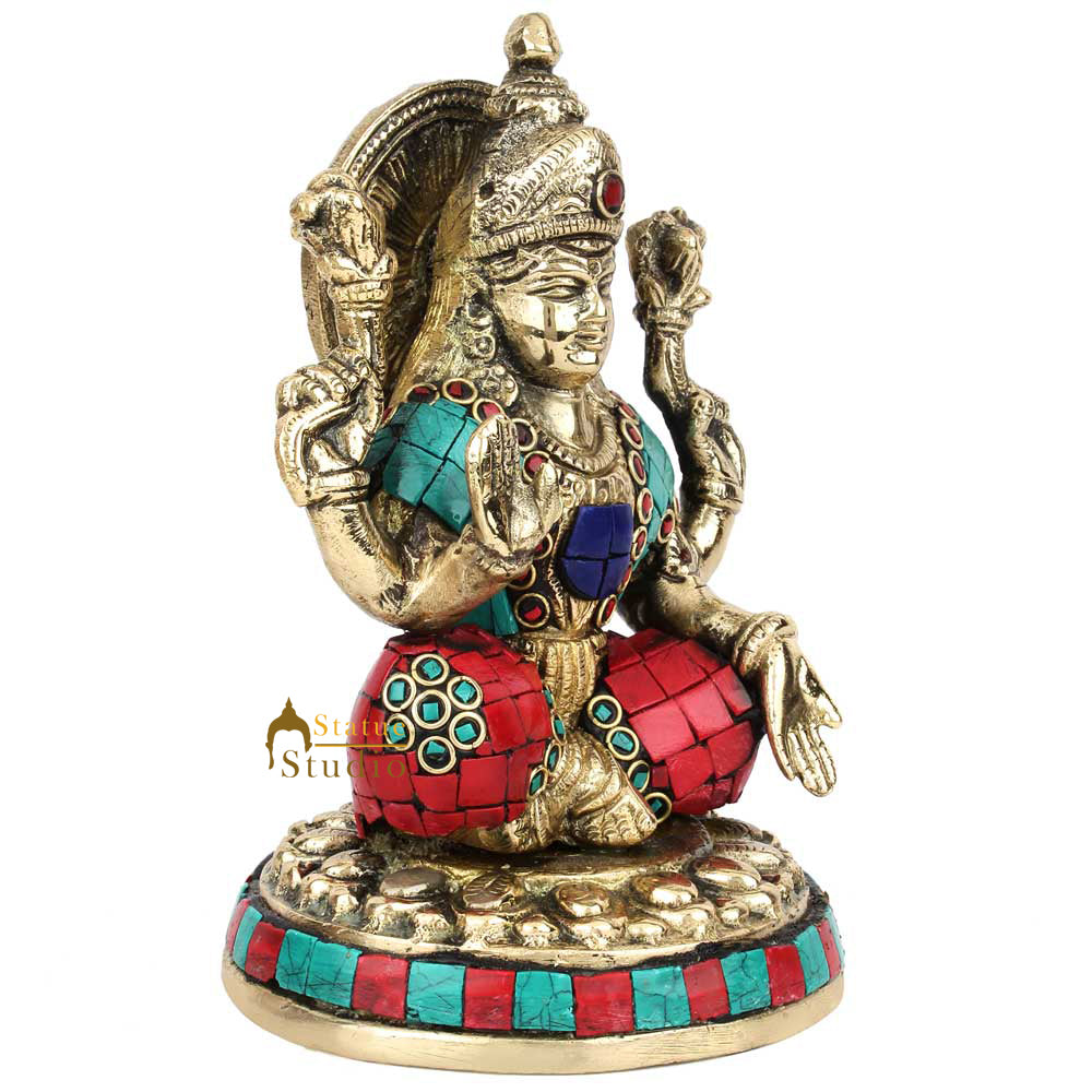Indian Goddess Lakshmi Fine Inlay Work Idol Home Office Décor Statue 6" - Image 4