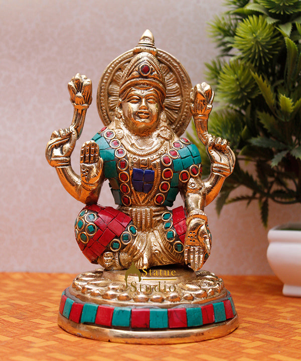 Indian Goddess Lakshmi Fine Inlay Work Idol Home Office Décor Statue 6"