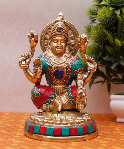 Indian Goddess Lakshmi Fine Inlay Work Idol Home Office Décor Statue 6" by vendor-unknown - Hindu Gods (View 2)